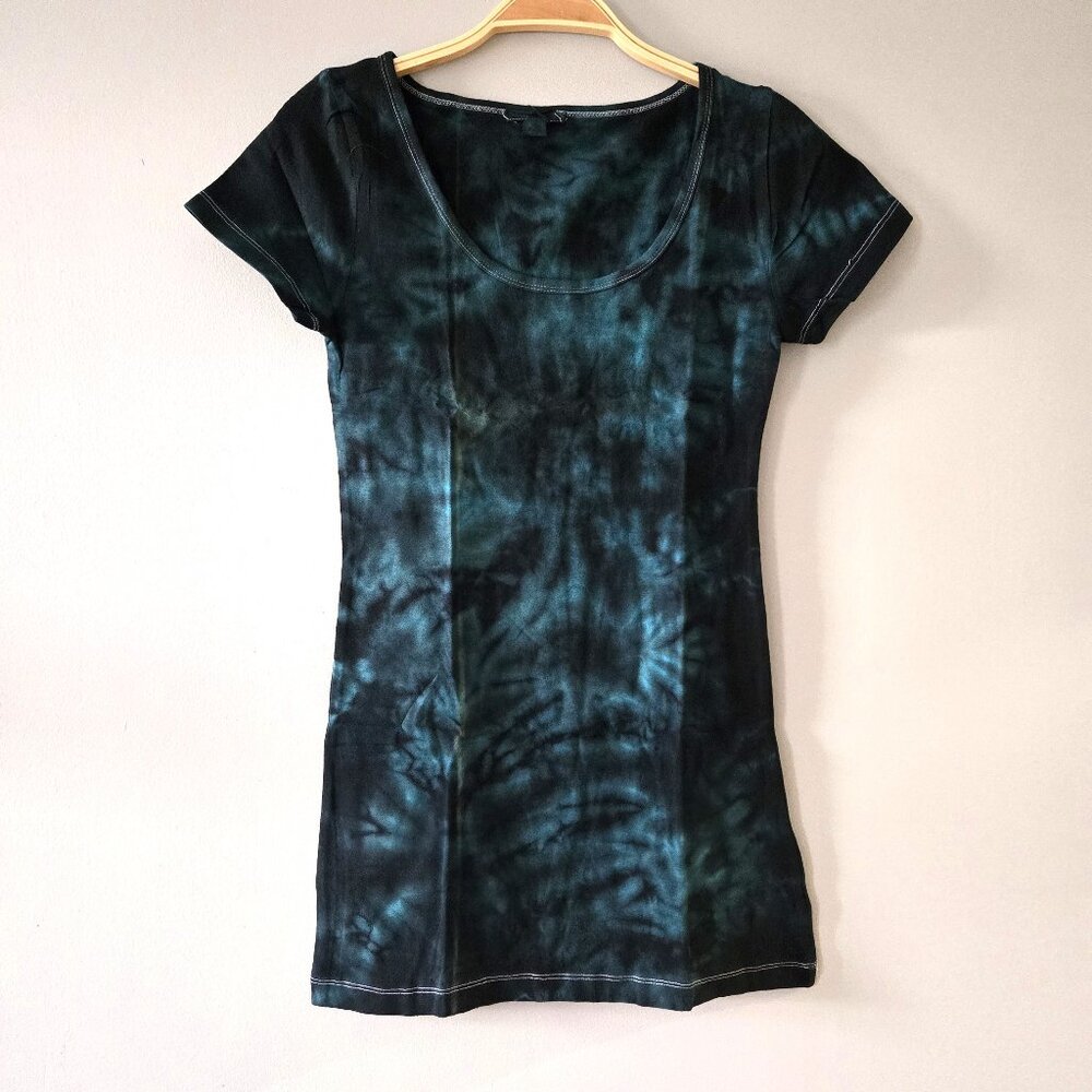 Midnight Siren Black & Blue Tie Dye Mini Dress / Tunic (Medium) NWOT